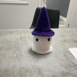 Crochet Ghost with Purple Witch Hat